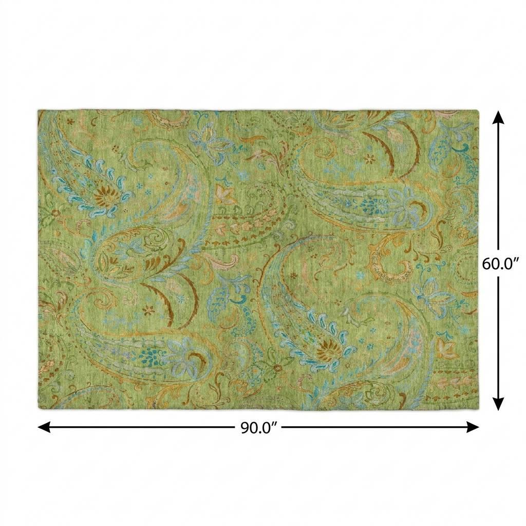 5' X 8' Green And Teal Paisley Shag Washable Area Rug With UV Protection - HomeRoots - Flyclothing LLC