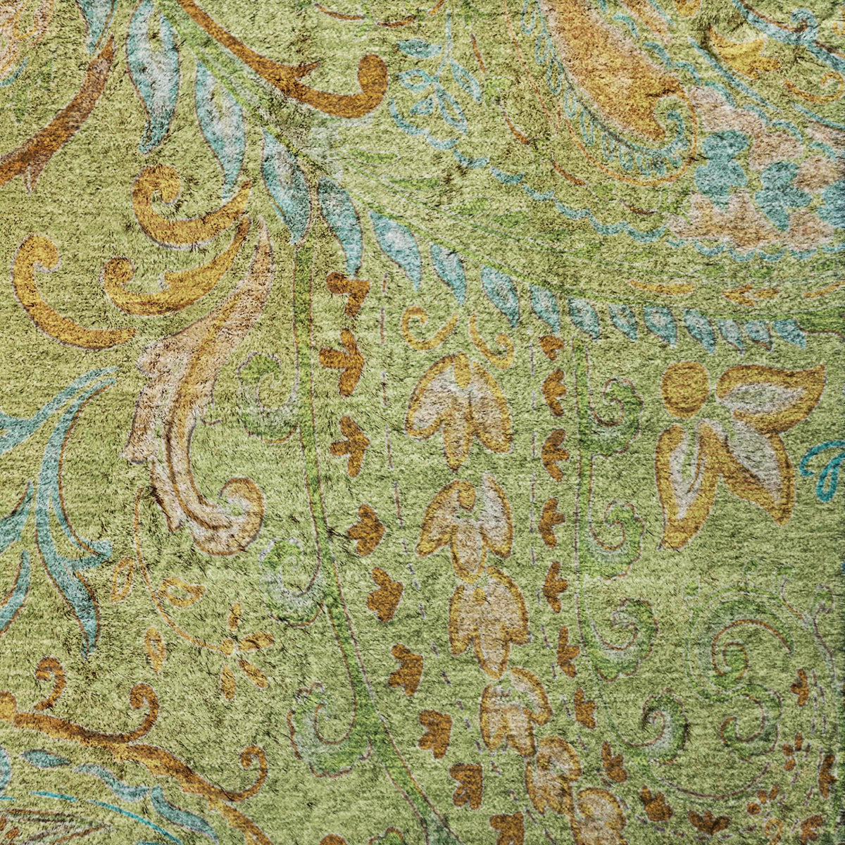 8' Green And Teal Paisley Shag Washable Round Rug With UV Protection - HomeRoots - Flyclothing LLC