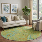 8' Green And Teal Paisley Shag Washable Round Rug With UV Protection - HomeRoots - Flyclothing LLC