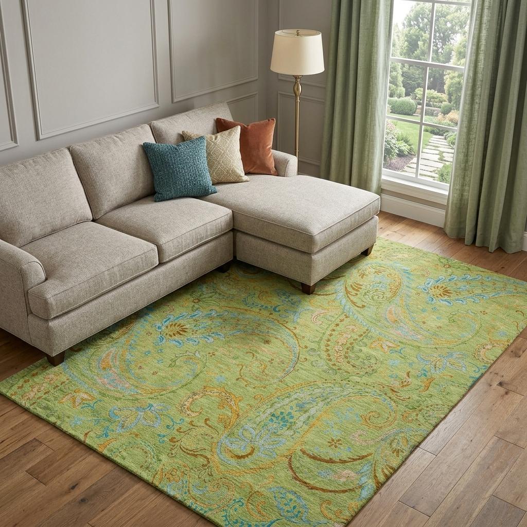 8' X 10' Green And Teal Paisley Shag Washable Area Rug With UV Protection - HomeRoots - Flyclothing LLC