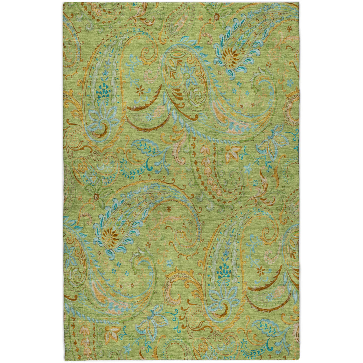 9' X 12' Green And Teal Paisley Shag Washable Area Rug With UV Protection - HomeRoots - Flyclothing LLC