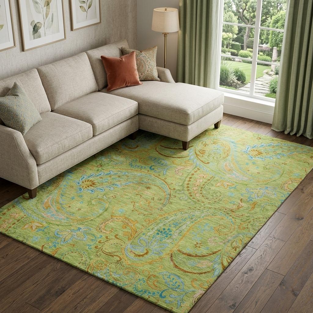 10' X 14' Green And Teal Paisley Shag Washable Area Rug With UV Protection - HomeRoots - Flyclothing LLC