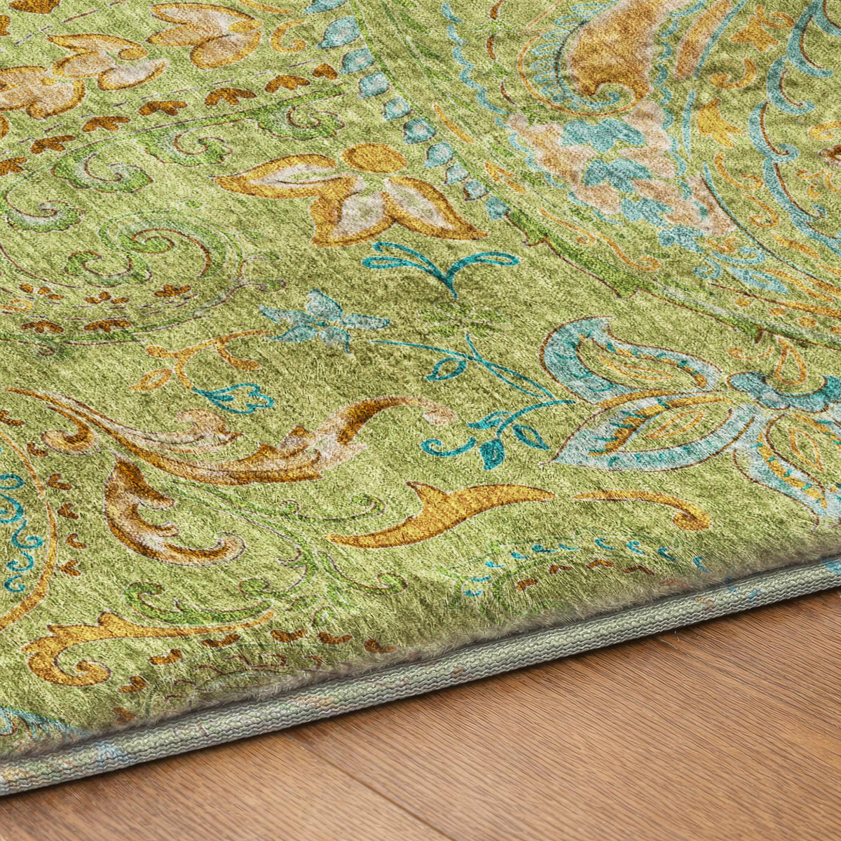 10' X 14' Green And Teal Paisley Shag Washable Area Rug With UV Protection - HomeRoots - Flyclothing LLC