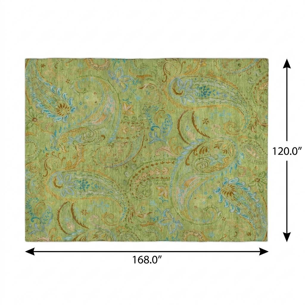 10' X 14' Green And Teal Paisley Shag Washable Area Rug With UV Protection - HomeRoots - Flyclothing LLC