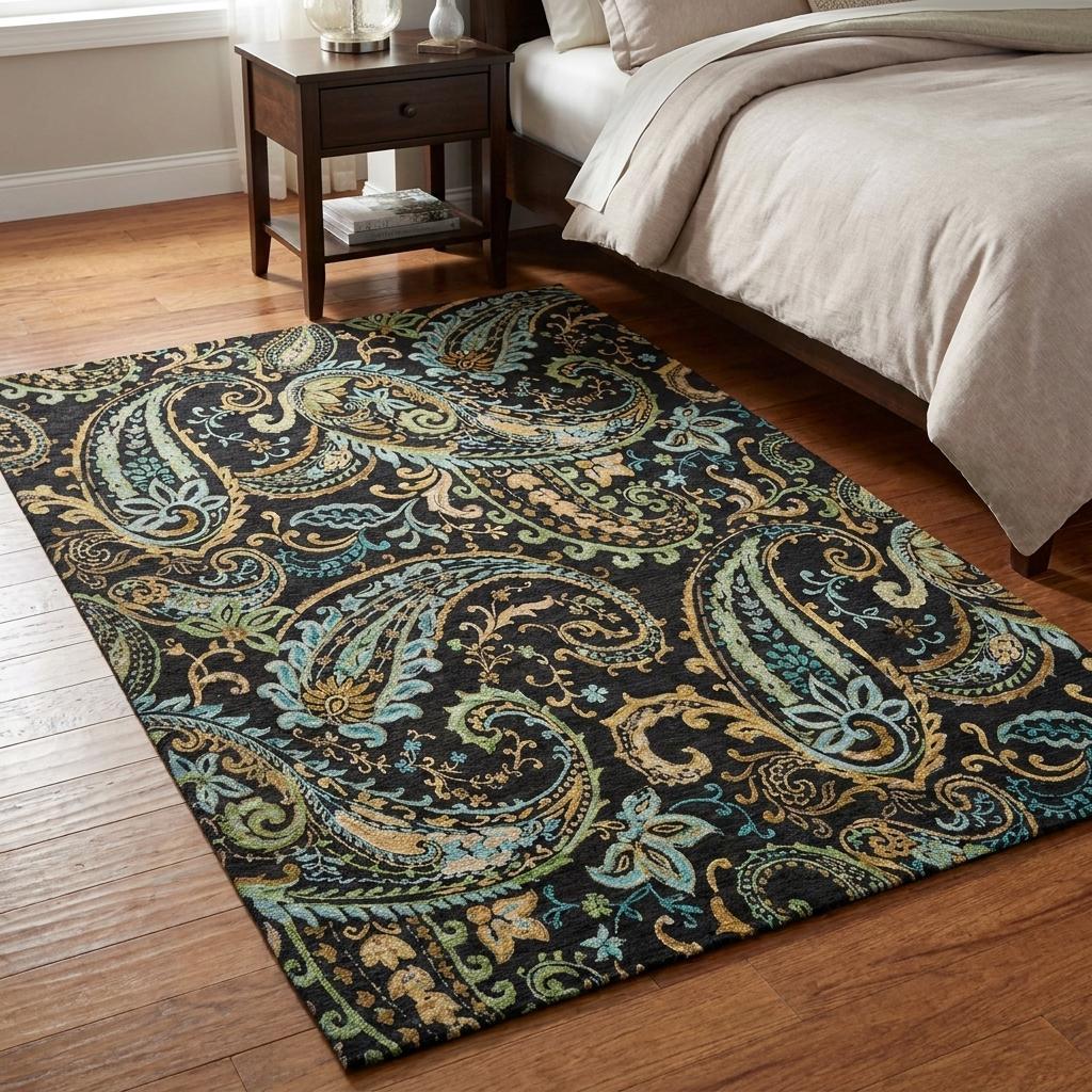 3' X 5' Black And Teal Paisley Shag Washable Area Rug With UV Protection - HomeRoots - Flyclothing LLC