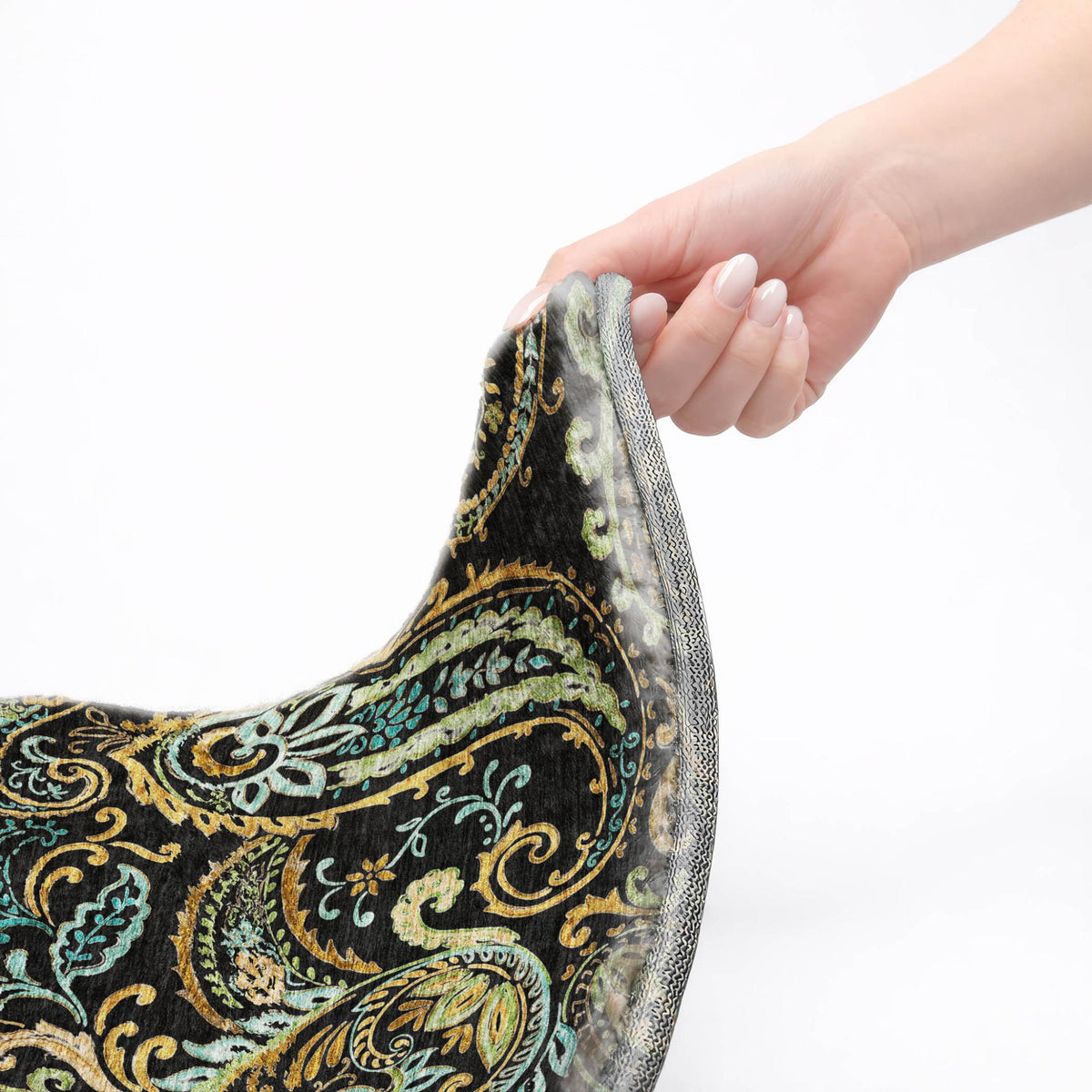 5' X 8' Black And Teal Paisley Shag Washable Area Rug With UV Protection - HomeRoots - Flyclothing LLC
