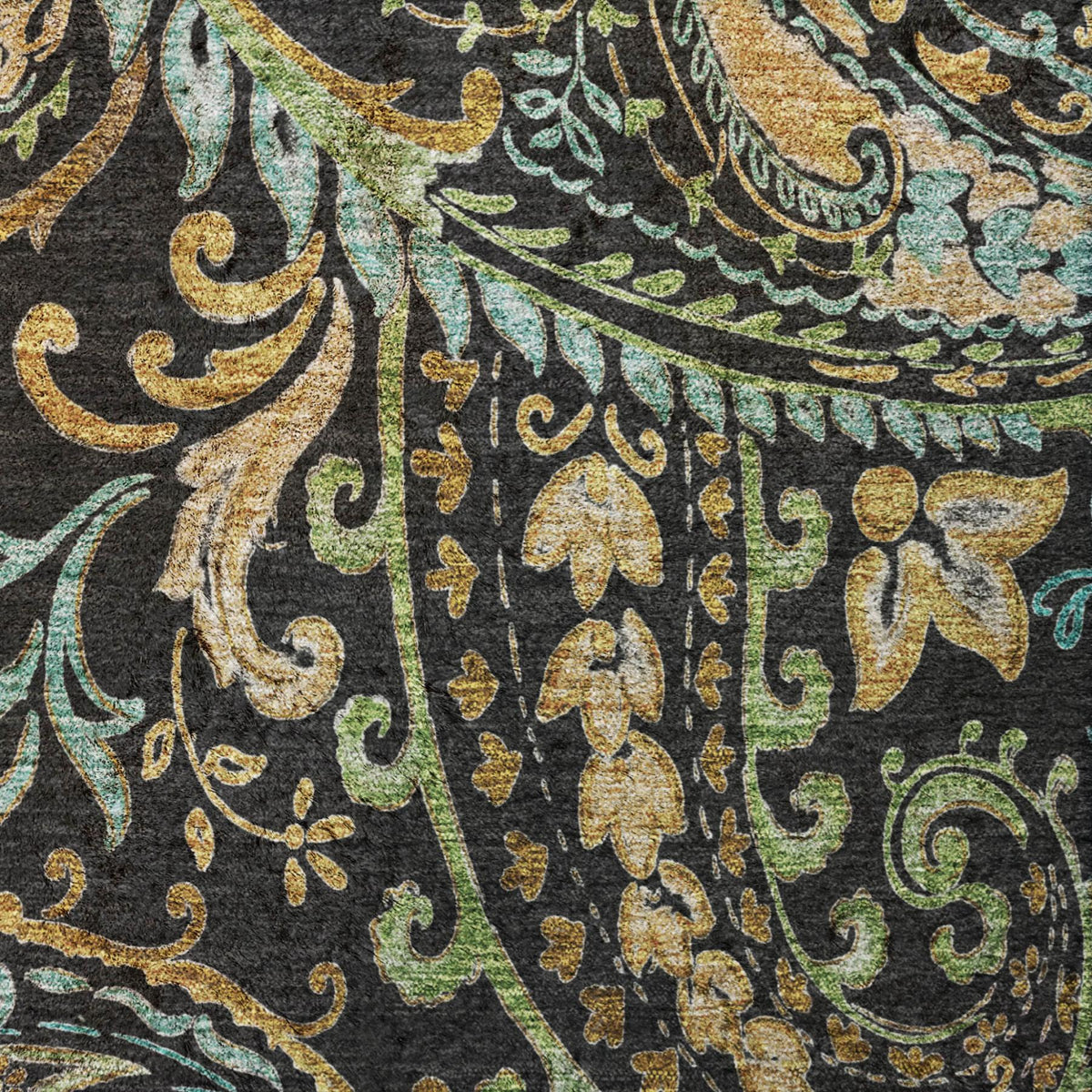 5' X 8' Black And Teal Paisley Shag Washable Area Rug With UV Protection - HomeRoots - Flyclothing LLC