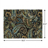 5' X 8' Black And Teal Paisley Shag Washable Area Rug With UV Protection - HomeRoots - Flyclothing LLC