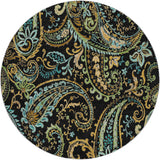 8' Black And Teal Paisley Shag Washable Round Rug With UV Protection - HomeRoots - Flyclothing LLC
