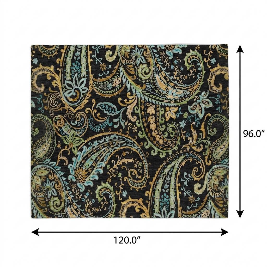 8' X 10' Black And Teal Paisley Shag Washable Area Rug With UV Protection - HomeRoots - Flyclothing LLC