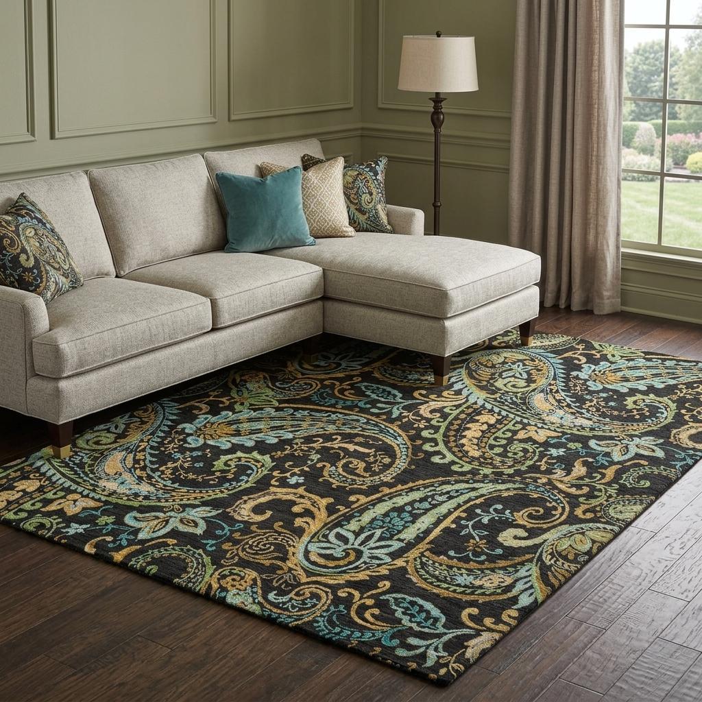 9' X 12' Black And Teal Paisley Shag Washable Area Rug With UV Protection - HomeRoots - Flyclothing LLC