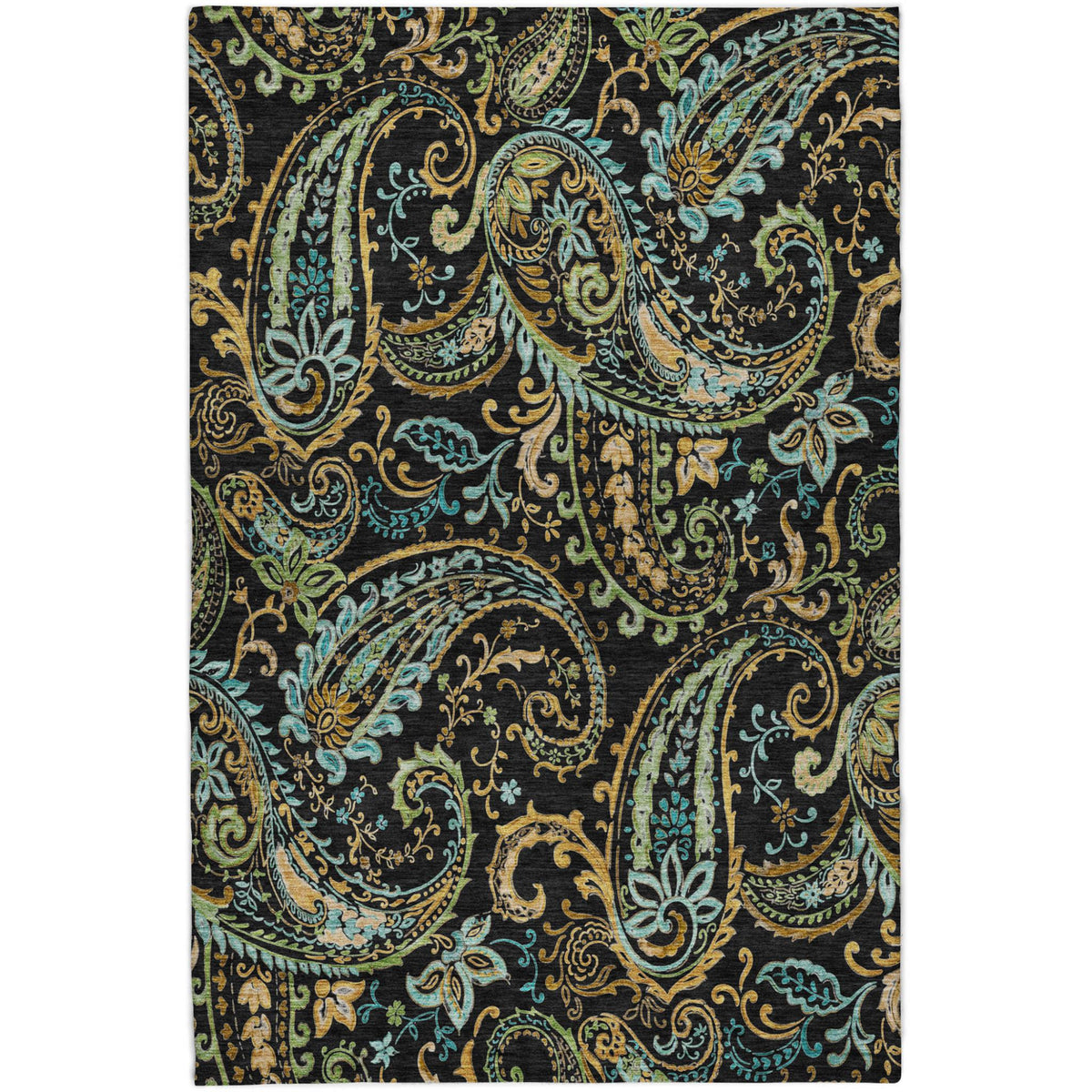 9' X 12' Black And Teal Paisley Shag Washable Area Rug With UV Protection - HomeRoots - Flyclothing LLC