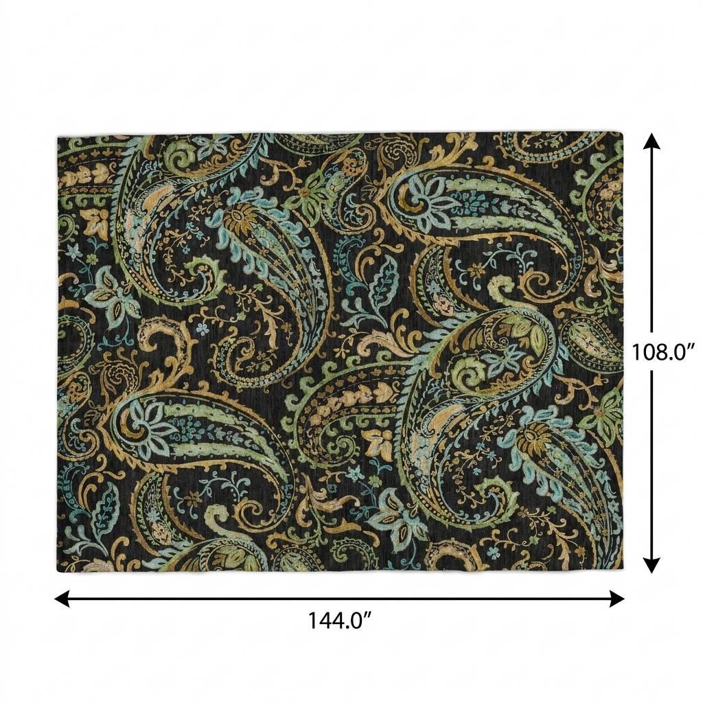 9' X 12' Black And Teal Paisley Shag Washable Area Rug With UV Protection - HomeRoots - Flyclothing LLC