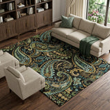 10' X 14' Black And Teal Paisley Shag Washable Area Rug With UV Protection - HomeRoots - Flyclothing LLC