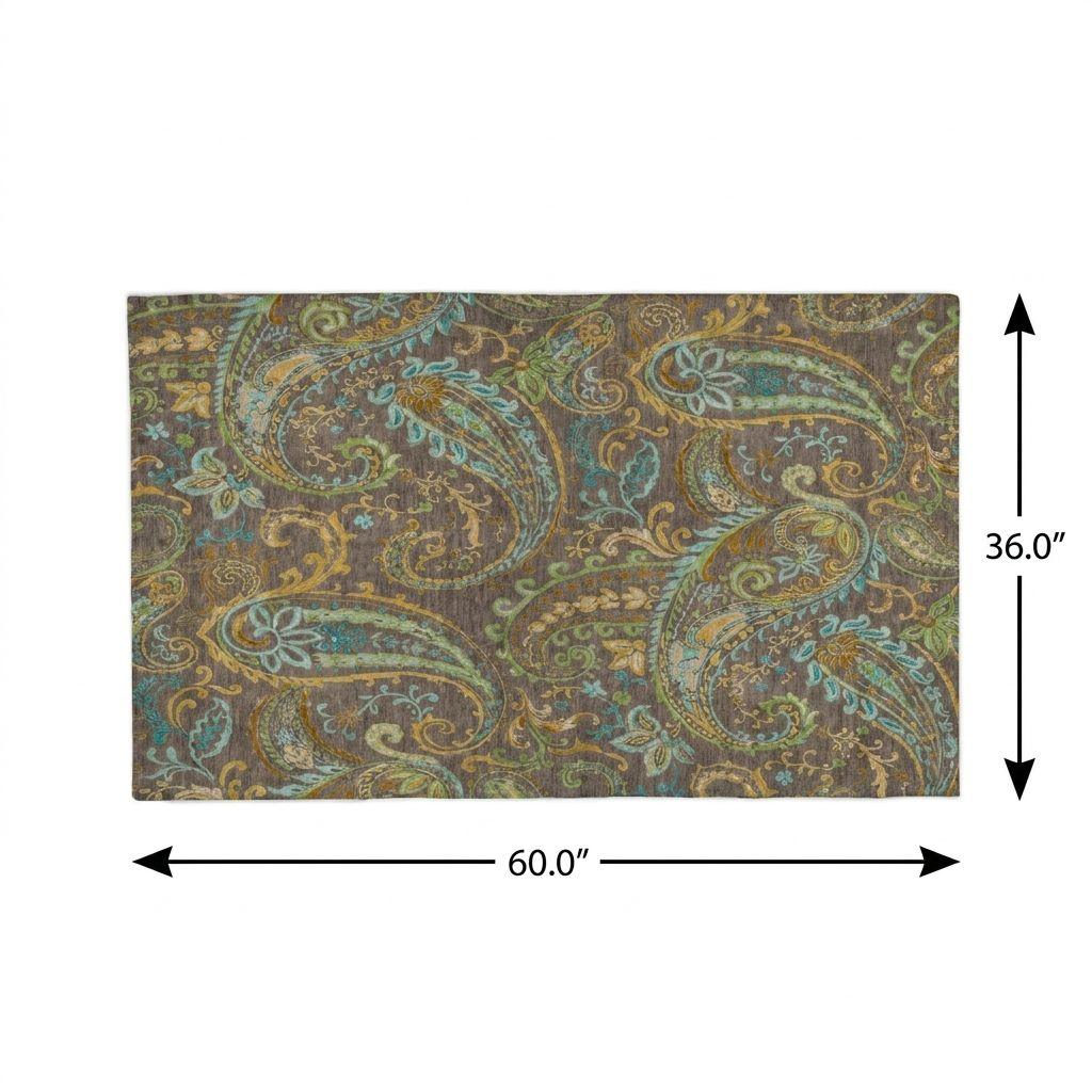 3' X 5' Chocolate And Teal Paisley Shag Washable Area Rug With UV Protection - HomeRoots - Flyclothing LLC