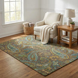 5' X 8' Chocolate And Teal Paisley Shag Washable Area Rug With UV Protection - HomeRoots - Flyclothing LLC