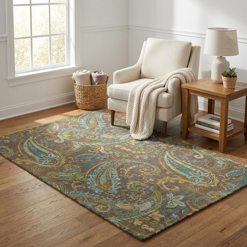 5' X 8' Chocolate And Teal Paisley Shag Washable Area Rug With UV Protection - HomeRoots - Flyclothing LLC