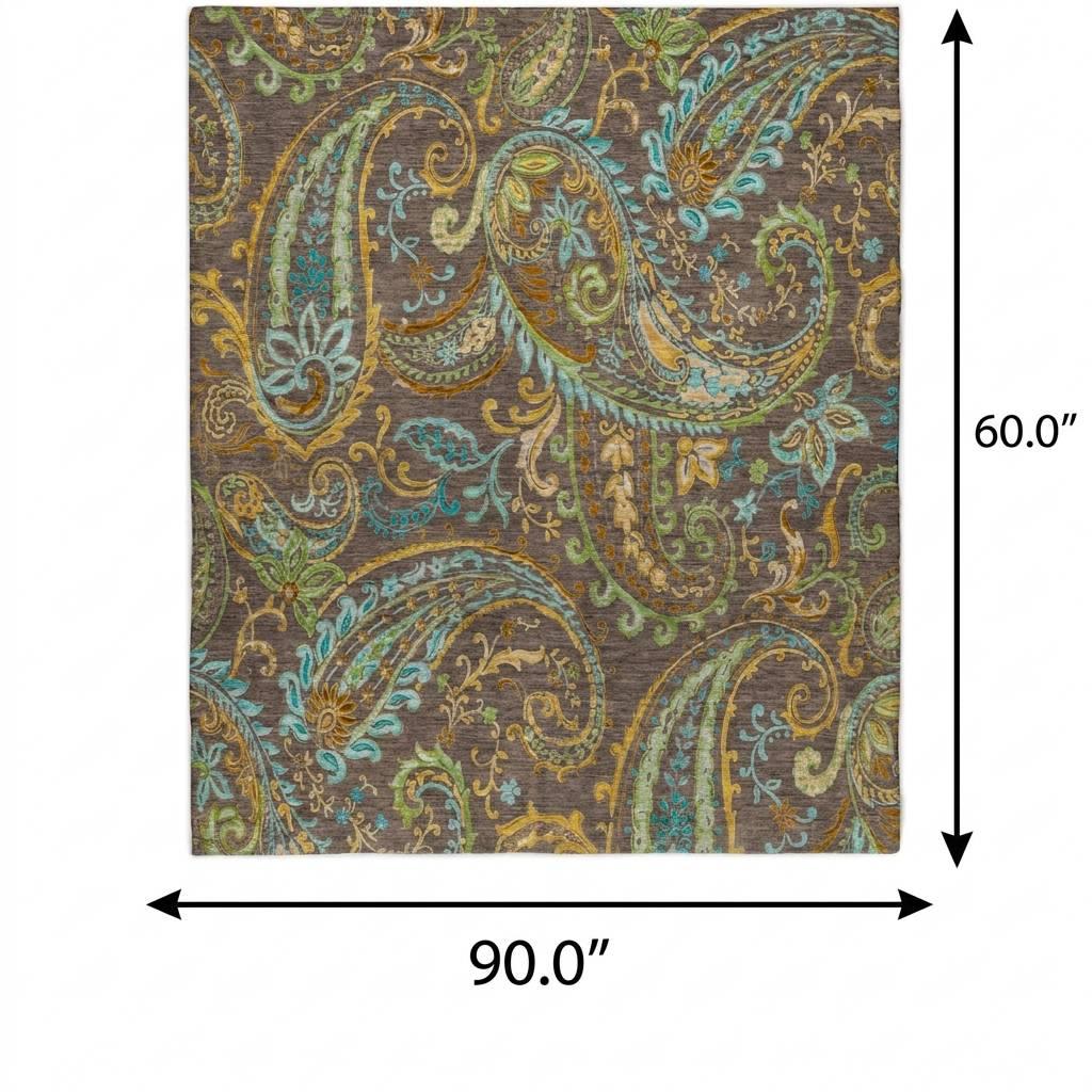 5' X 8' Chocolate And Teal Paisley Shag Washable Area Rug With UV Protection - HomeRoots - Flyclothing LLC