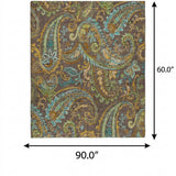 5' X 8' Chocolate And Teal Paisley Shag Washable Area Rug With UV Protection - HomeRoots - Flyclothing LLC