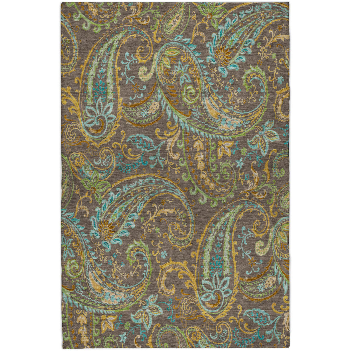 9' X 12' Chocolate And Teal Paisley Shag Washable Area Rug With UV Protection - HomeRoots - Flyclothing LLC