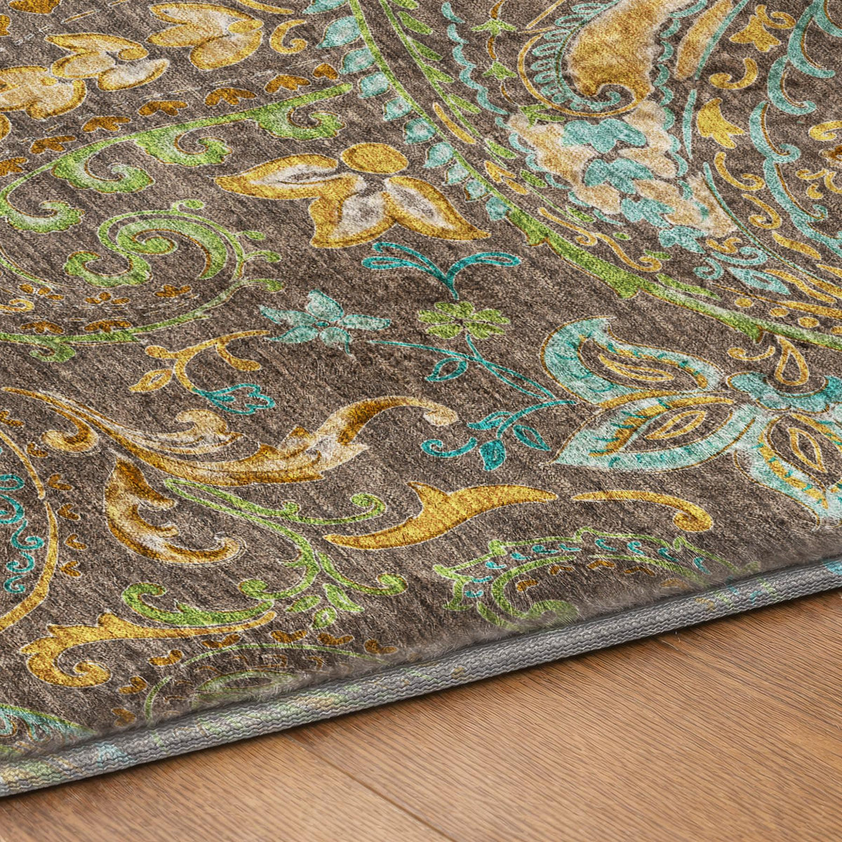 9' X 12' Chocolate And Teal Paisley Shag Washable Area Rug With UV Protection - HomeRoots - Flyclothing LLC