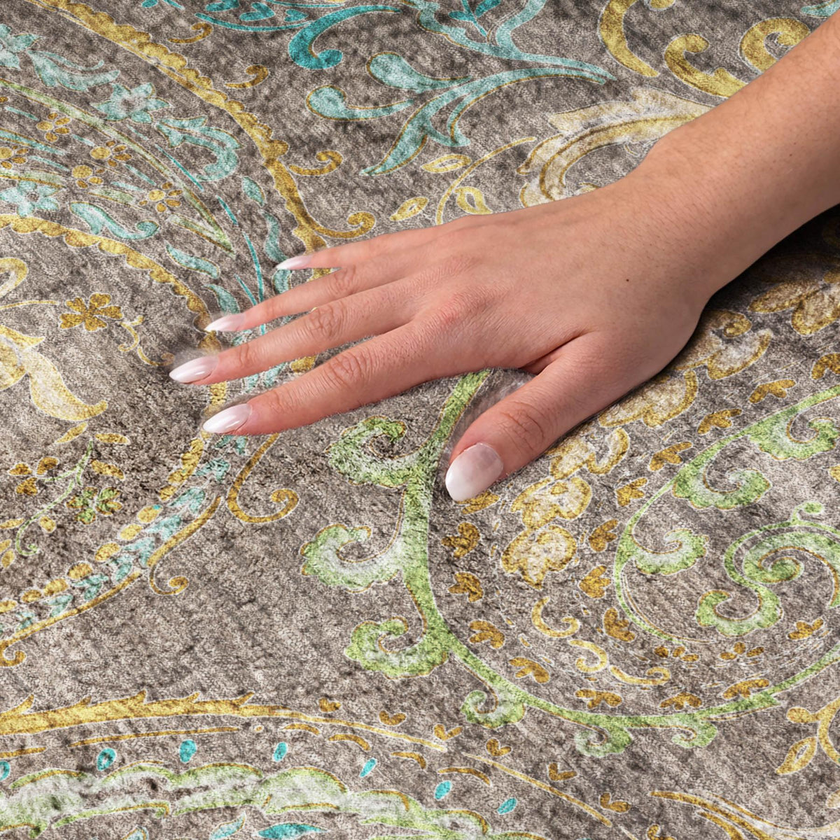 9' X 12' Chocolate And Teal Paisley Shag Washable Area Rug With UV Protection - HomeRoots - Flyclothing LLC