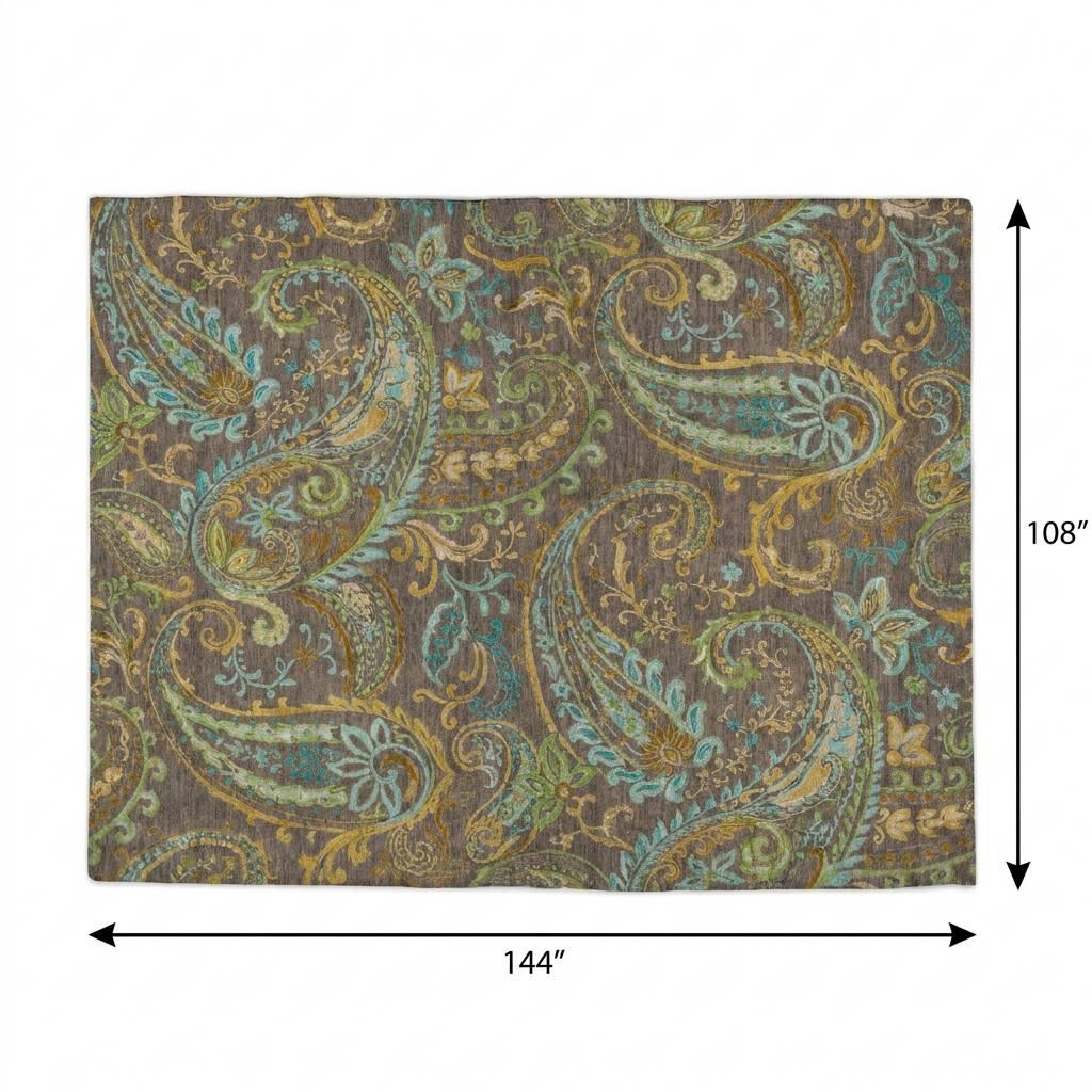 9' X 12' Chocolate And Teal Paisley Shag Washable Area Rug With UV Protection - HomeRoots - Flyclothing LLC