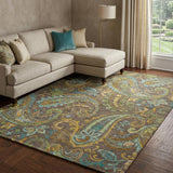10' X 14' Chocolate And Teal Paisley Shag Washable Area Rug With UV Protection - HomeRoots - Flyclothing LLC