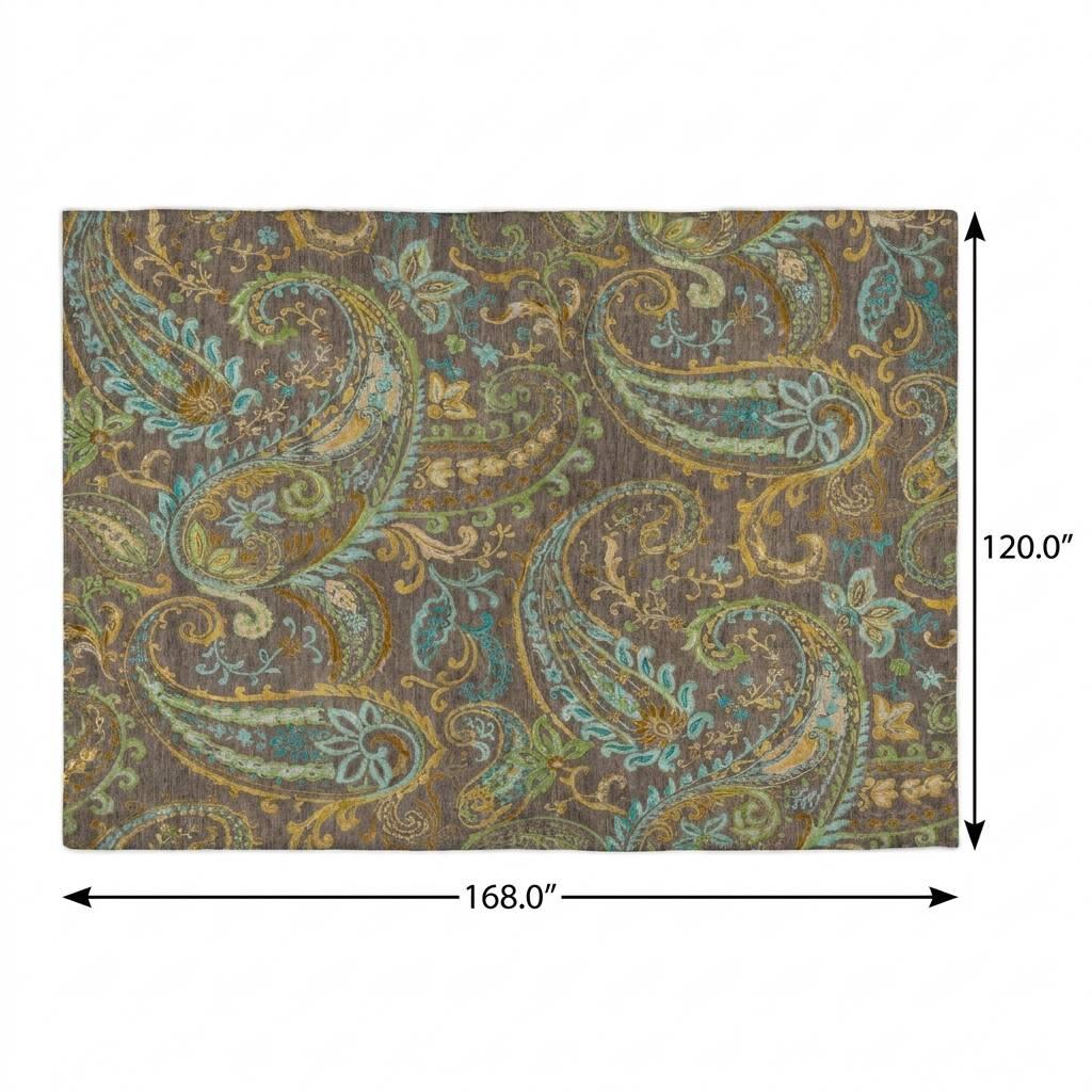 10' X 14' Chocolate And Teal Paisley Shag Washable Area Rug With UV Protection - HomeRoots - Flyclothing LLC
