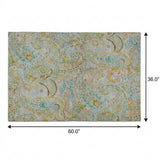 3' X 5' Gray And Teal Paisley Shag Washable Area Rug With UV Protection - HomeRoots - Flyclothing LLC