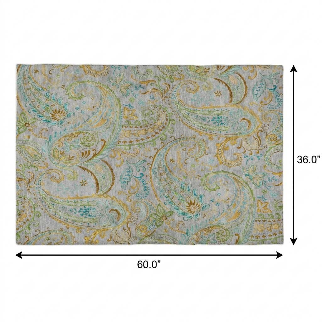 3' X 5' Gray And Teal Paisley Shag Washable Area Rug With UV Protection - HomeRoots - Flyclothing LLC