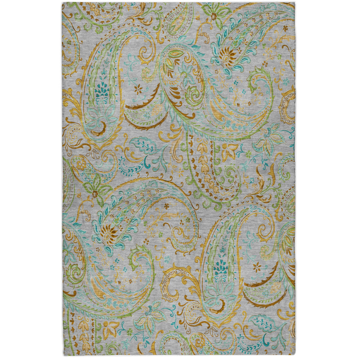 5' X 8' Gray And Teal Paisley Shag Washable Area Rug With UV Protection - HomeRoots - Flyclothing LLC