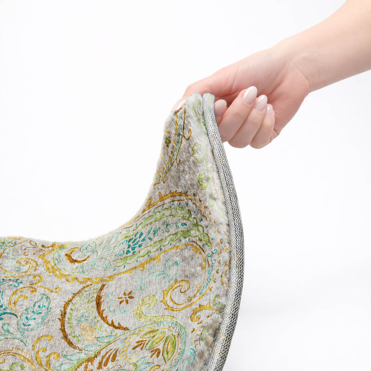 8' Gray And Teal Paisley Shag Washable Round Rug With UV Protection - HomeRoots - Flyclothing LLC