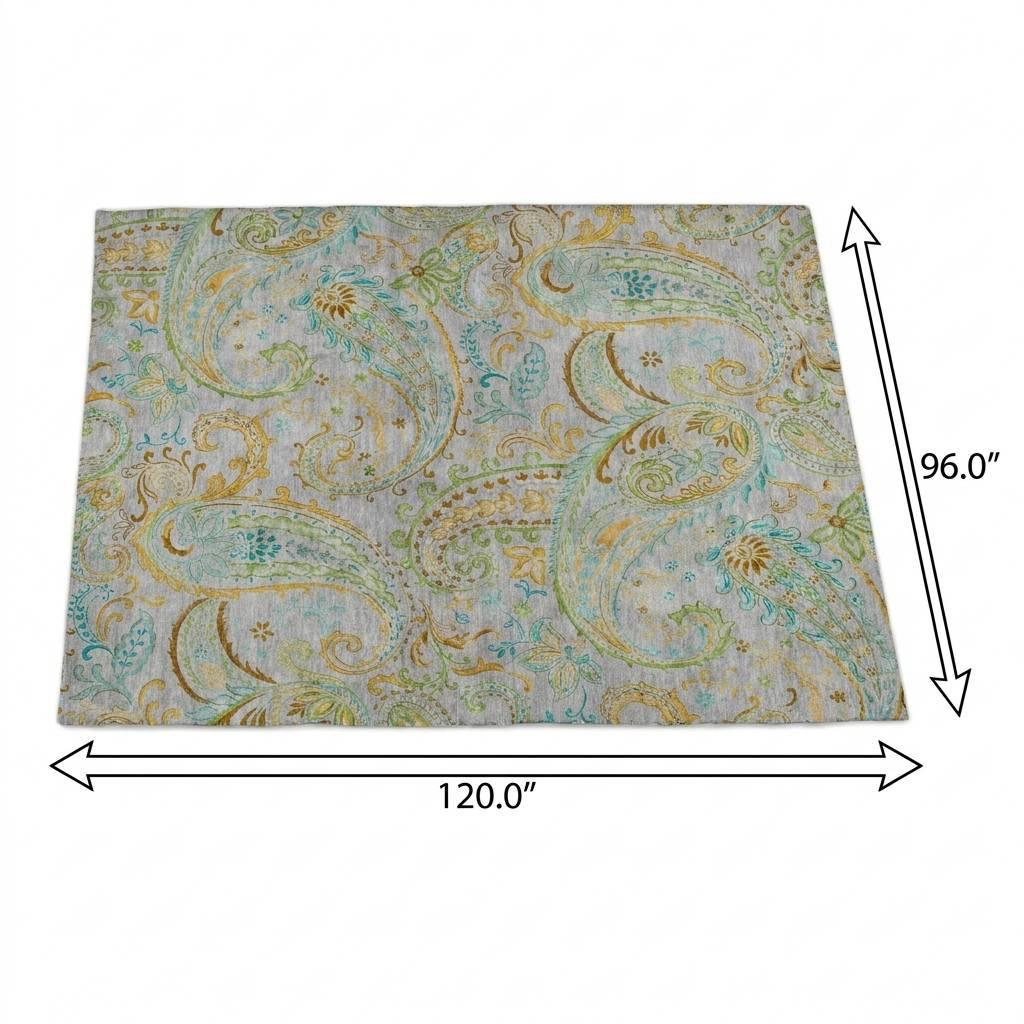 8' X 10' Gray And Teal Paisley Shag Washable Area Rug With UV Protection - HomeRoots - Flyclothing LLC