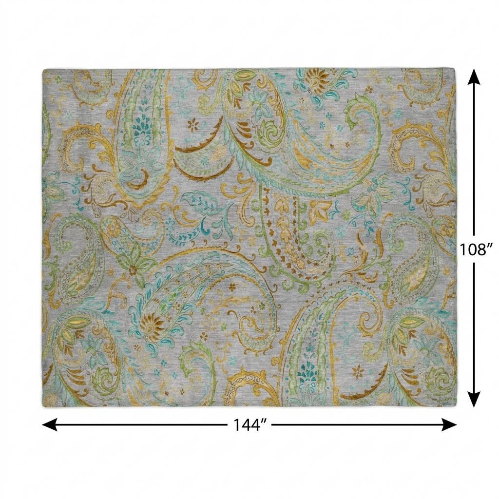 9' X 12' Gray And Teal Paisley Shag Washable Area Rug With UV Protection - HomeRoots - Flyclothing LLC