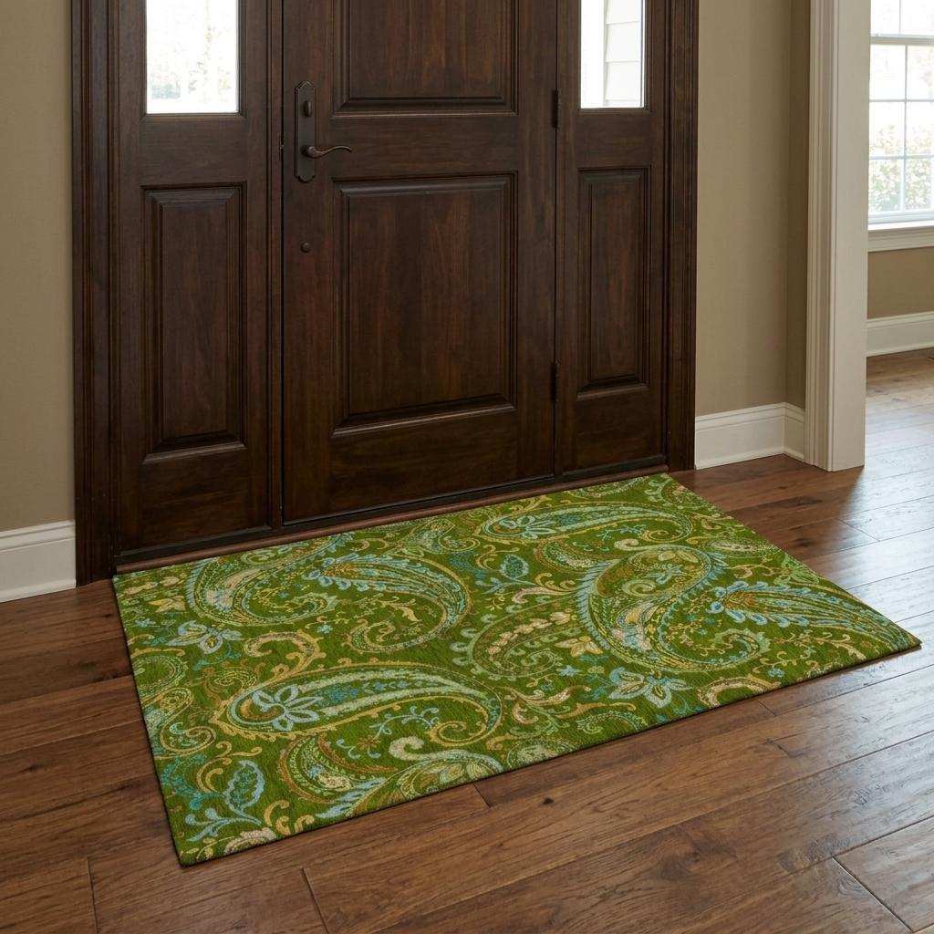 3' X 5' Green And Teal Paisley Shag Washable Area Rug With UV Protection - HomeRoots - Flyclothing LLC