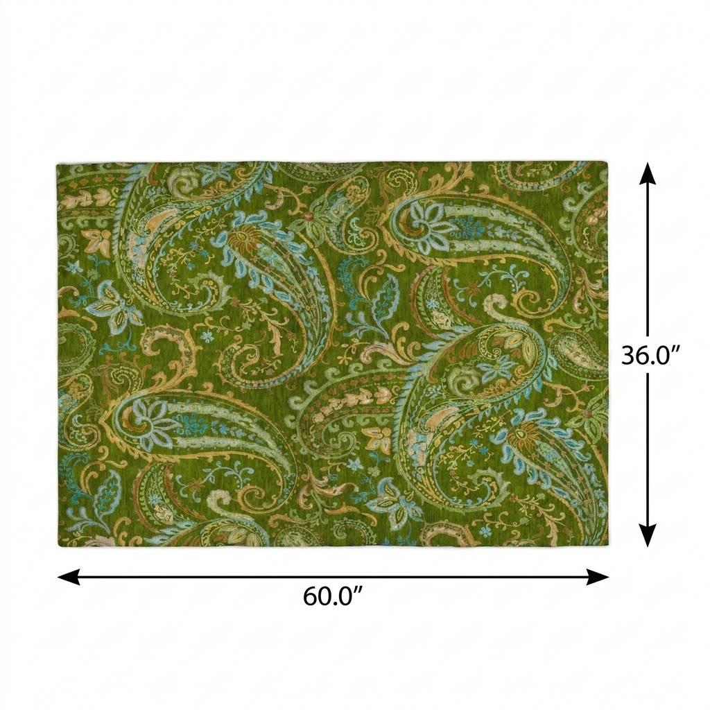 3' X 5' Green And Teal Paisley Shag Washable Area Rug With UV Protection - HomeRoots - Flyclothing LLC