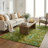 5' X 8' Green And Teal Paisley Shag Washable Area Rug With UV Protection - HomeRoots - Flyclothing LLC