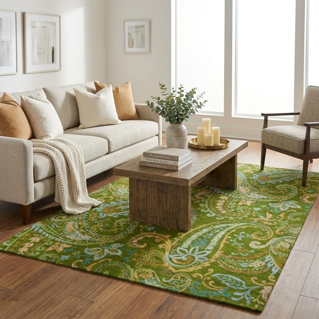 5' X 8' Green And Teal Paisley Shag Washable Area Rug With UV Protection - HomeRoots - Flyclothing LLC