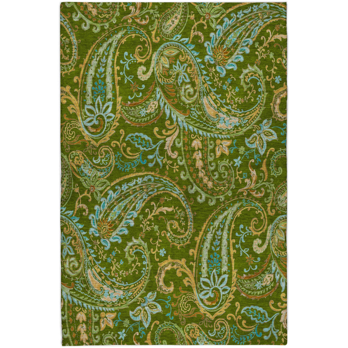 5' X 8' Green And Teal Paisley Shag Washable Area Rug With UV Protection - HomeRoots - Flyclothing LLC