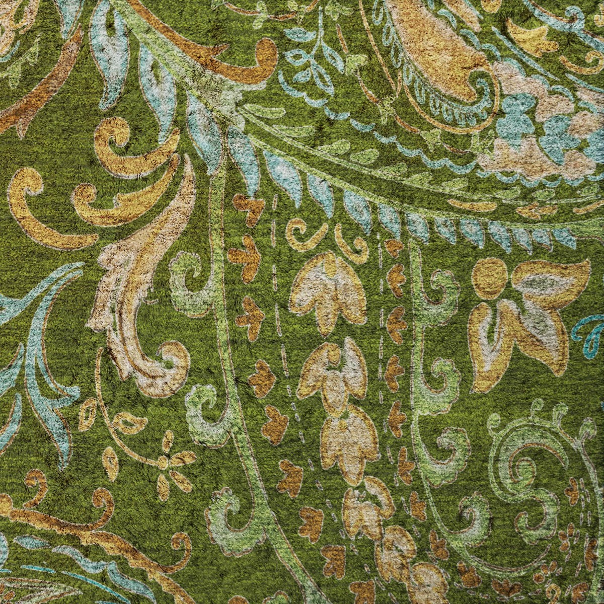 5' X 8' Green And Teal Paisley Shag Washable Area Rug With UV Protection - HomeRoots - Flyclothing LLC