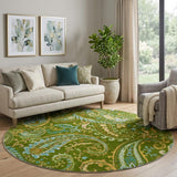 8' Green And Teal Paisley Shag Washable Round Rug With UV Protection - HomeRoots - Flyclothing LLC