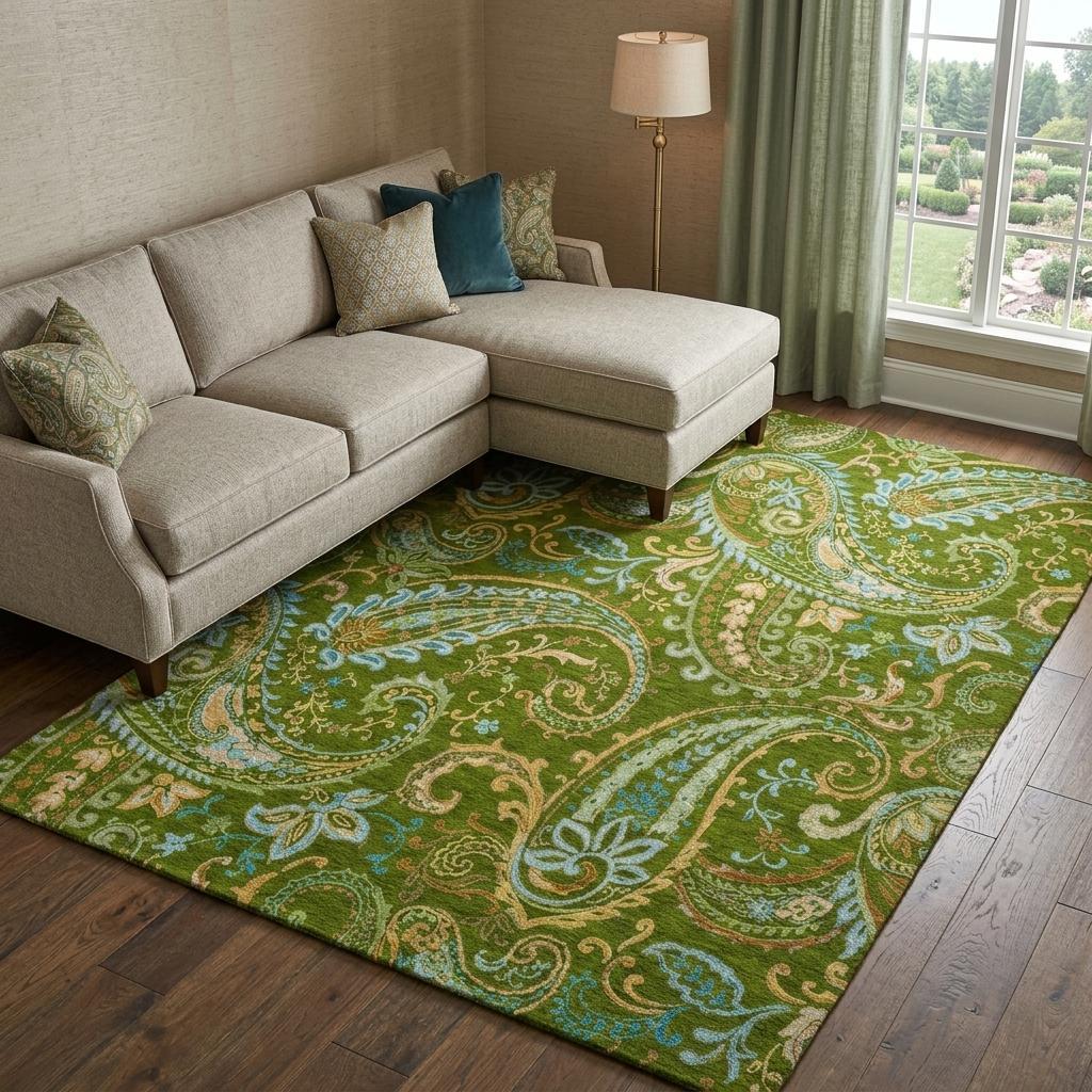 8' X 10' Green And Teal Paisley Shag Washable Area Rug With UV Protection - HomeRoots - Flyclothing LLC