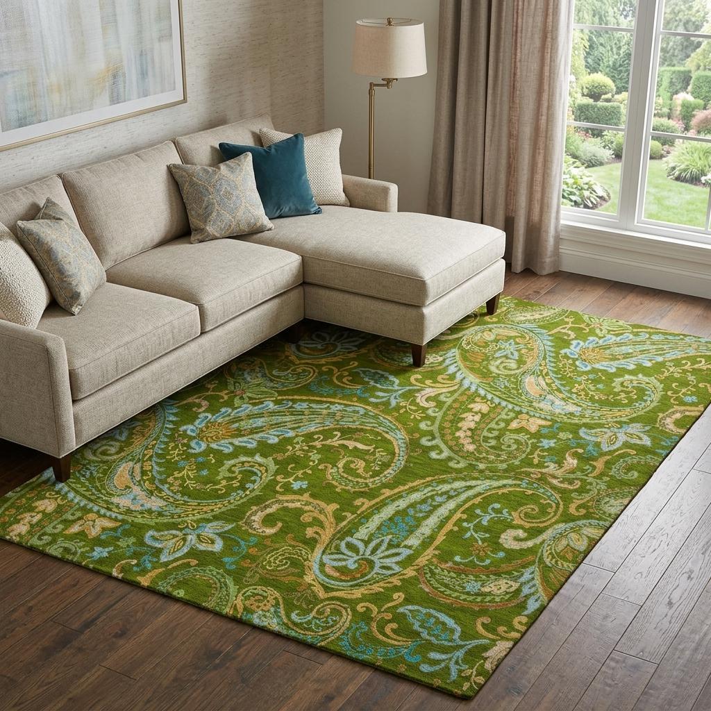 9' X 12' Green And Teal Paisley Shag Washable Area Rug With UV Protection - HomeRoots - Flyclothing LLC