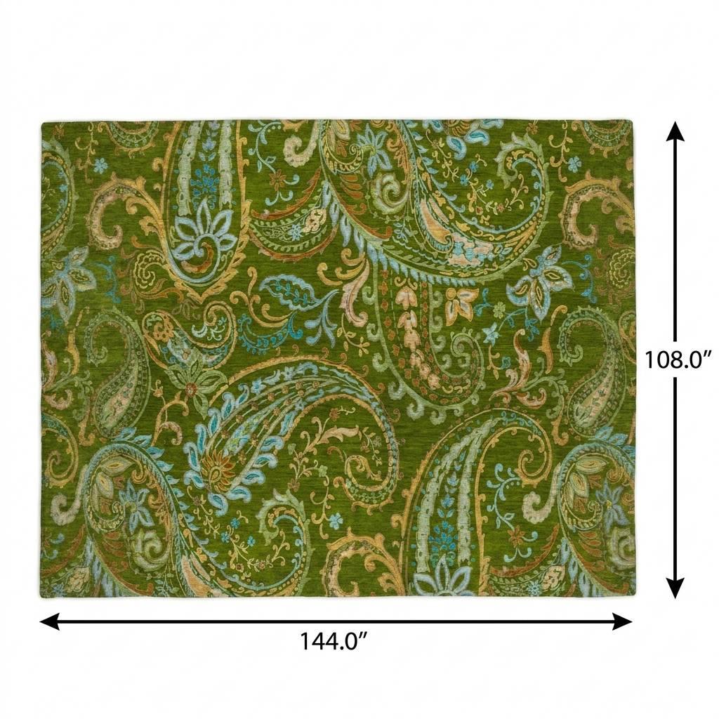 9' X 12' Green And Teal Paisley Shag Washable Area Rug With UV Protection - HomeRoots - Flyclothing LLC