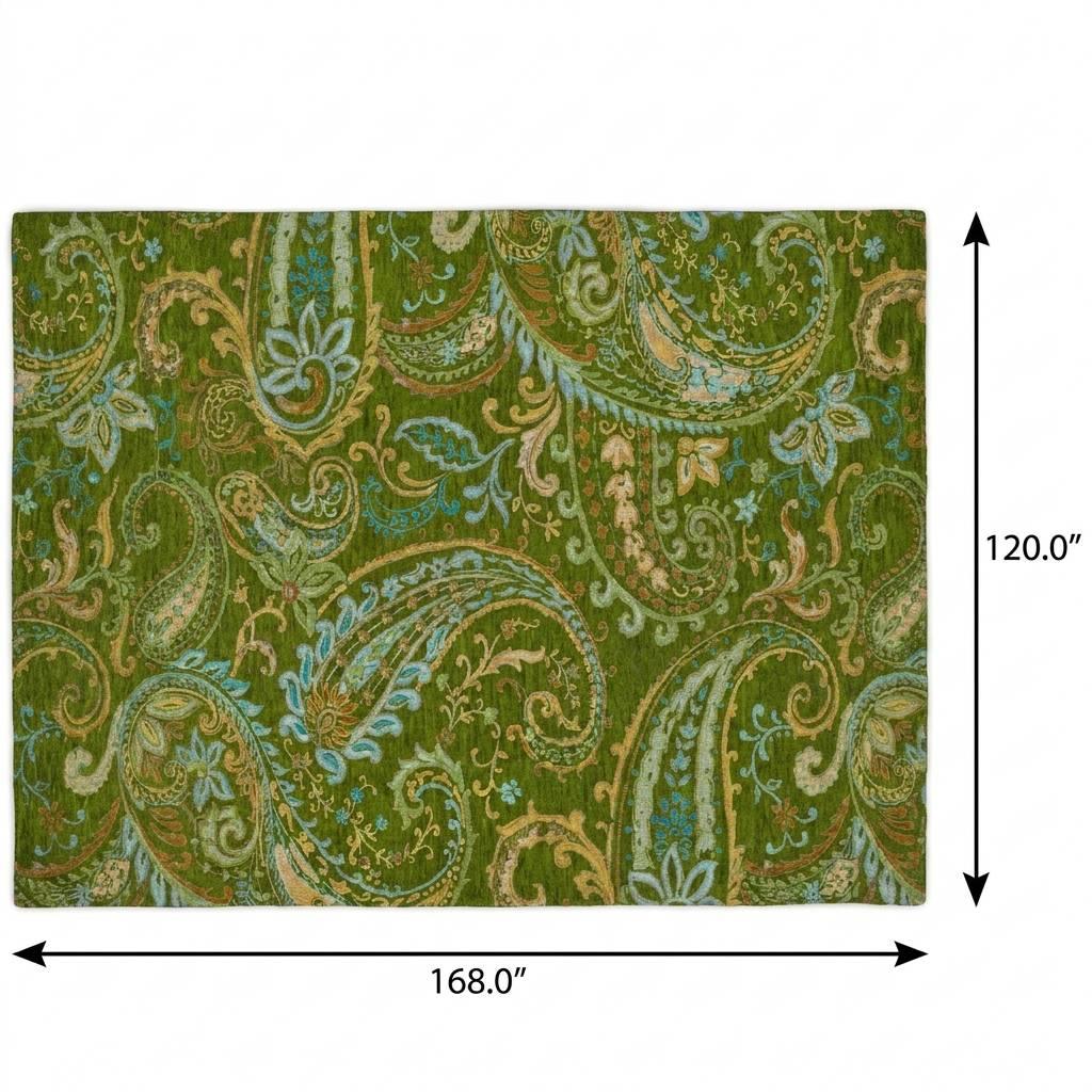 10' X 14' Green And Teal Paisley Shag Washable Area Rug With UV Protection - HomeRoots - Flyclothing LLC