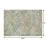 5' X 8' Ivory And Teal Paisley Shag Washable Area Rug With UV Protection - HomeRoots - Flyclothing LLC