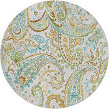 8' Ivory And Teal Paisley Shag Washable Round Rug With UV Protection - HomeRoots - Flyclothing LLC