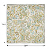8' Ivory And Teal Paisley Shag Washable Round Rug With UV Protection - HomeRoots - Flyclothing LLC