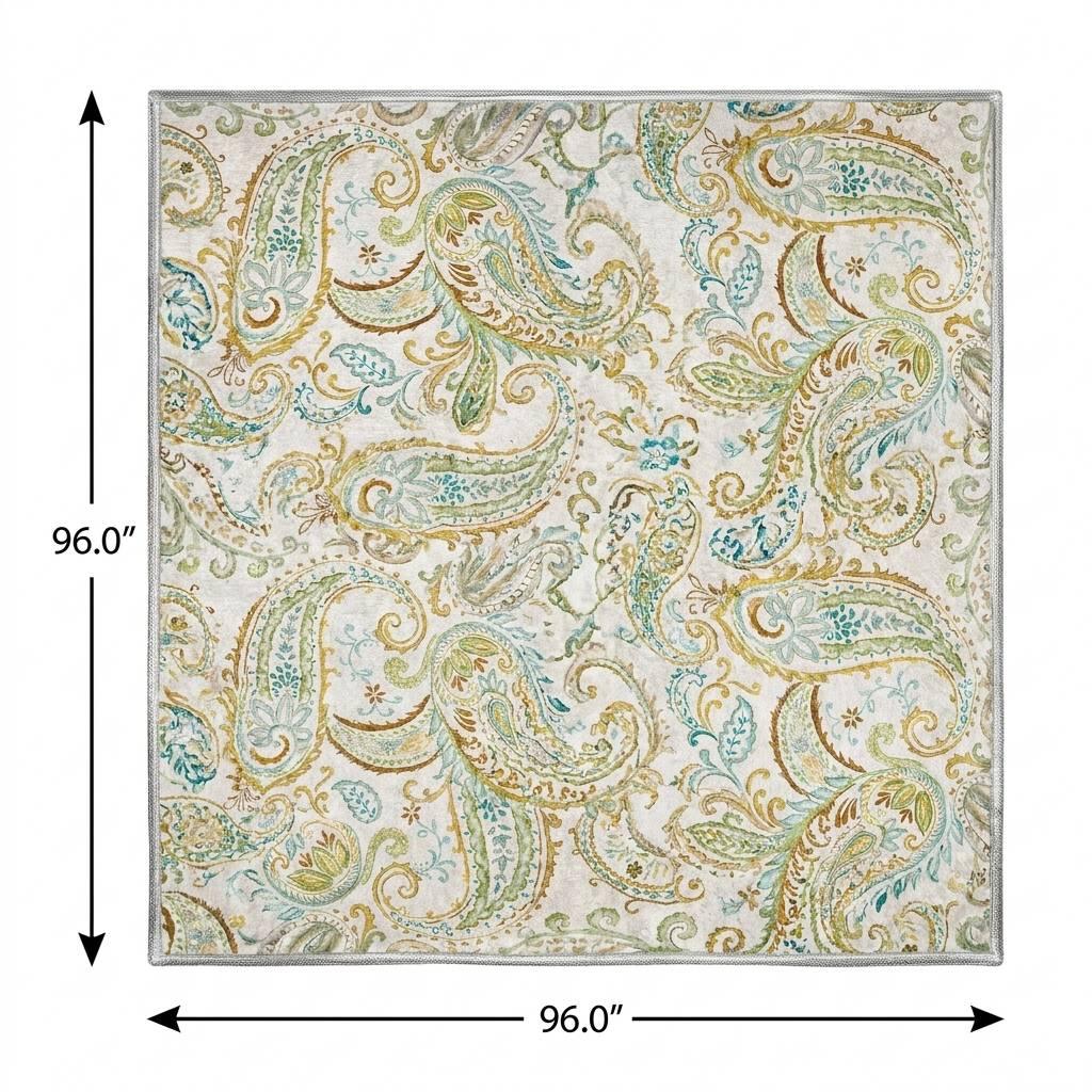 8' Ivory And Teal Paisley Shag Washable Round Rug With UV Protection - HomeRoots - Flyclothing LLC